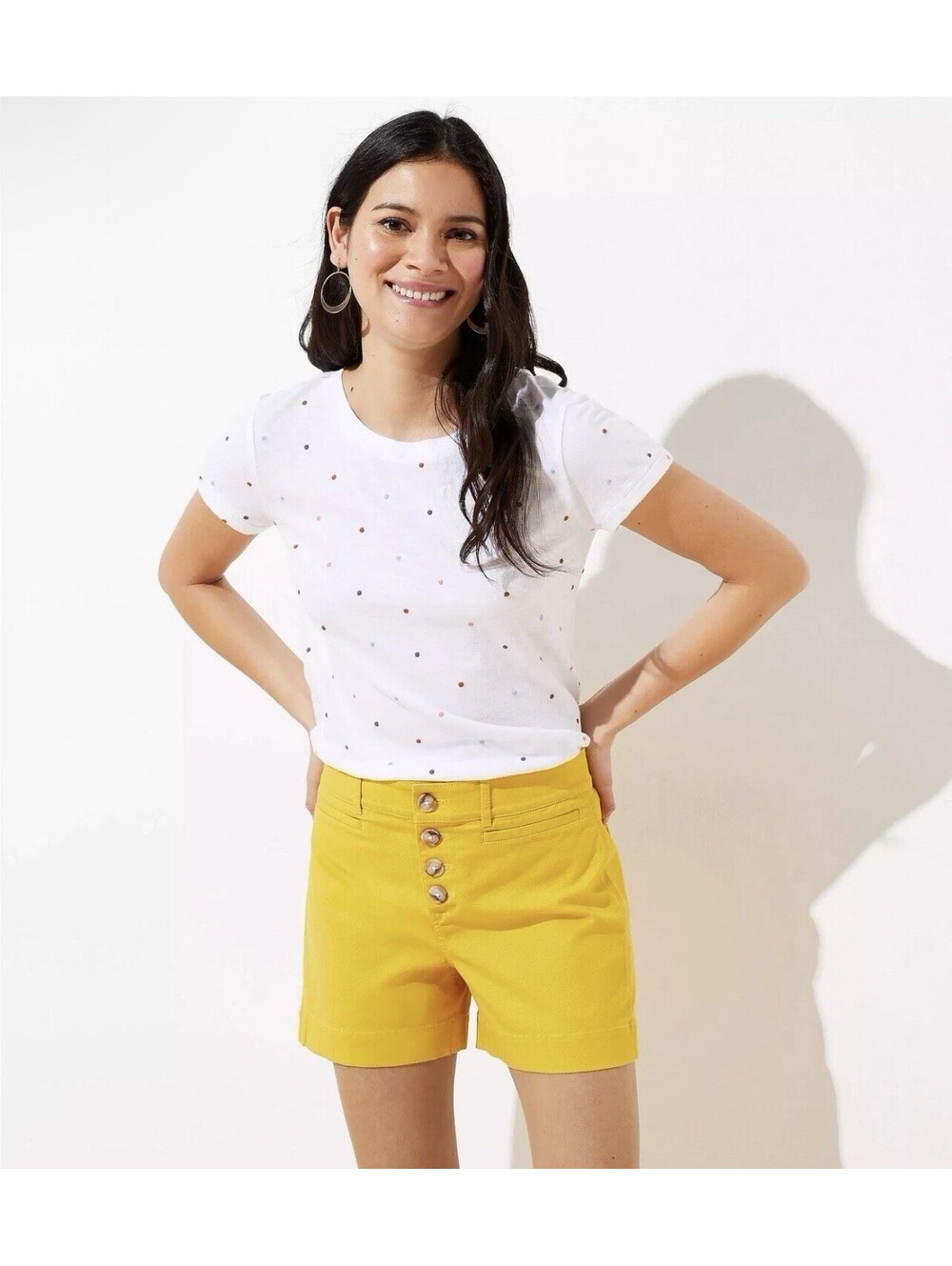 Loft Yellow Button Front Chino Shorts Size 6